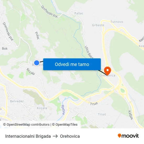 Internacionalni Brigada to Orehovica map