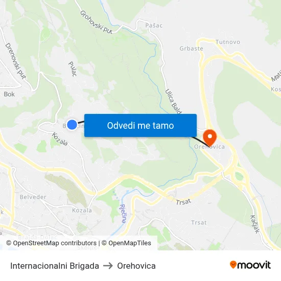 Internacionalni Brigada to Orehovica map