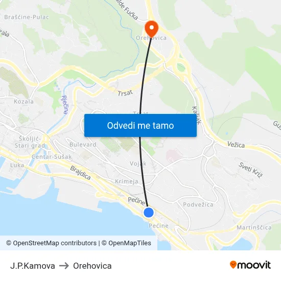 J.P.Kamova to Orehovica map