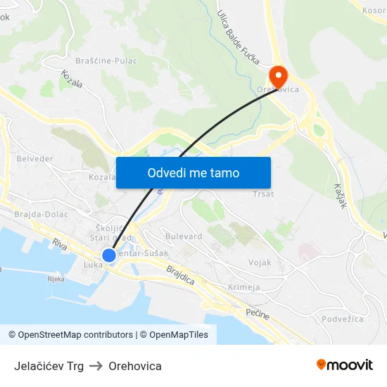 Jelačićev Trg to Orehovica map