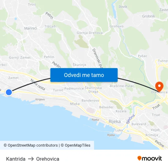 Kantrida to Orehovica map