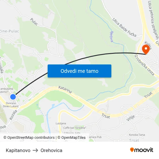 Kapitanovo to Orehovica map