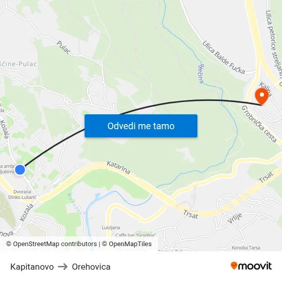 Kapitanovo to Orehovica map