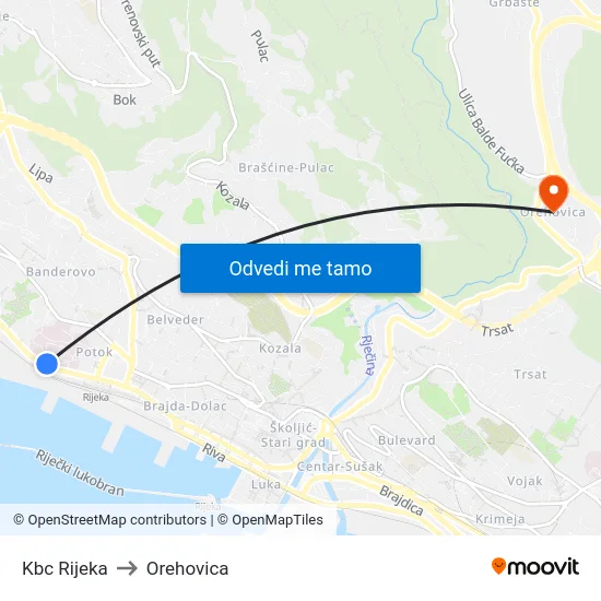 Kbc Rijeka to Orehovica map