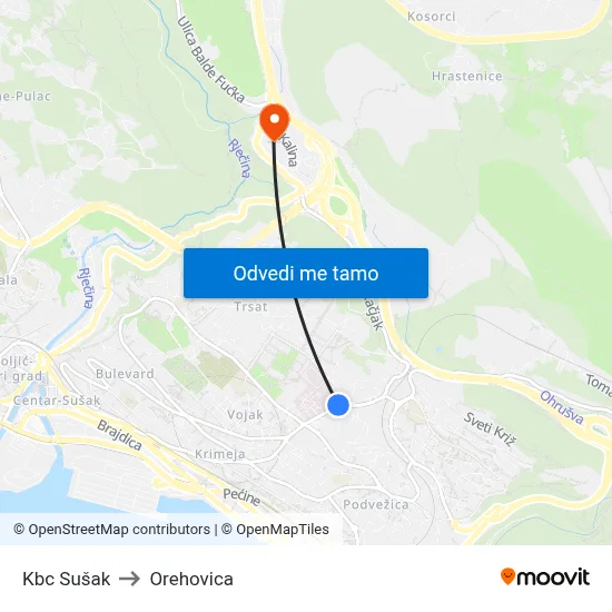 Kbc Sušak to Orehovica map