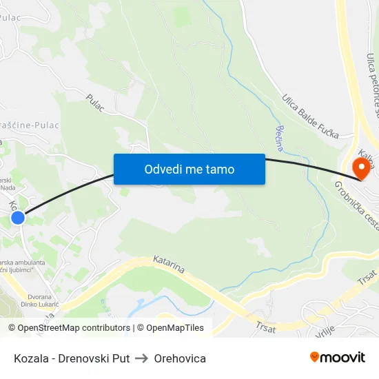 Kozala - Drenovski Put to Orehovica map