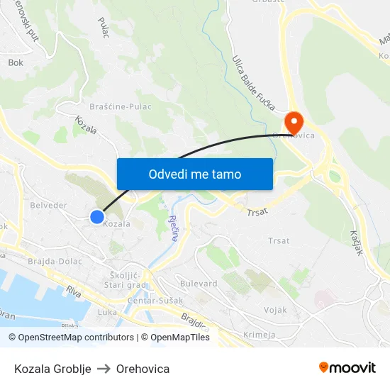 Kozala Groblje to Orehovica map
