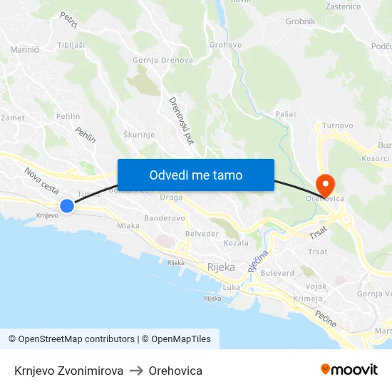 Krnjevo Zvonimirova to Orehovica map