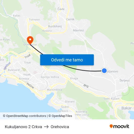 Kukuljanovo 2 Crkva to Orehovica map