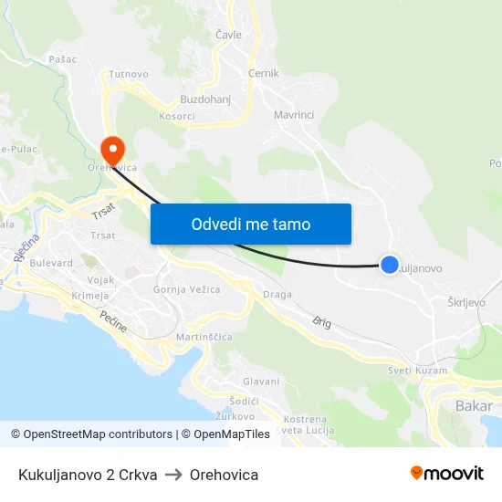 Kukuljanovo 2 Crkva to Orehovica map