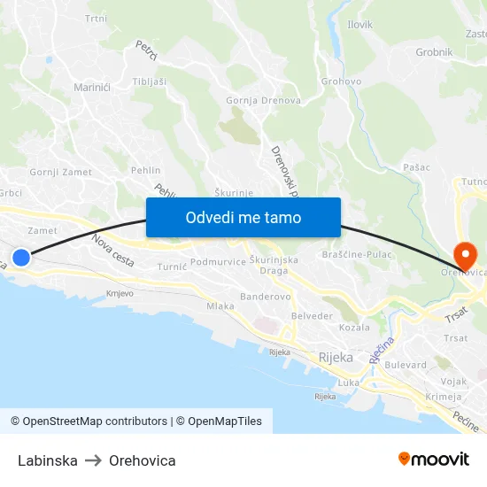 Labinska to Orehovica map