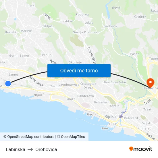 Labinska to Orehovica map