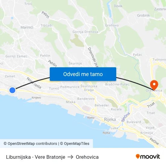 Liburnijska - Vere Bratonje to Orehovica map