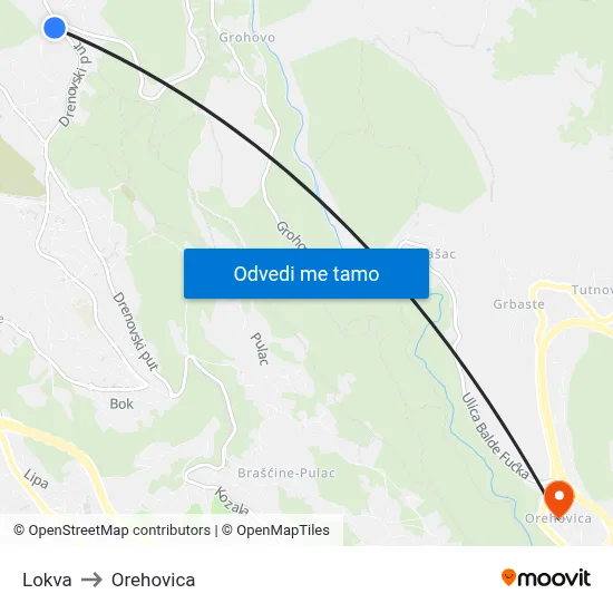 Lokva to Orehovica map