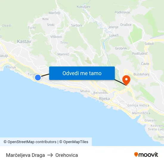 Marčeljeva Draga to Orehovica map