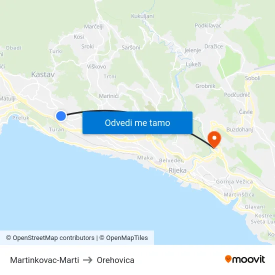 Martinkovac-Marti to Orehovica map