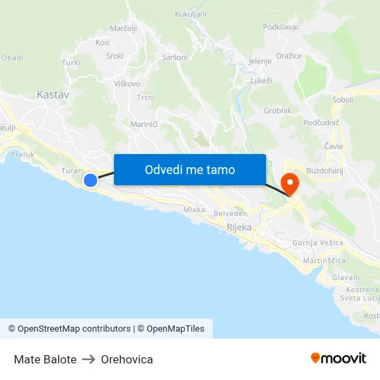 Mate Balote to Orehovica map