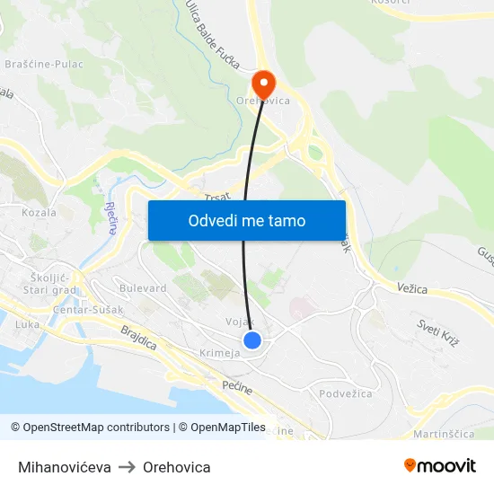 Mihanovićeva to Orehovica map