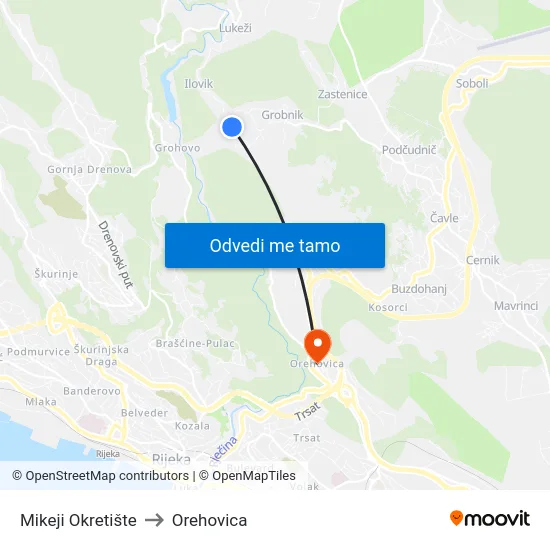Mikeji  Okretište to Orehovica map