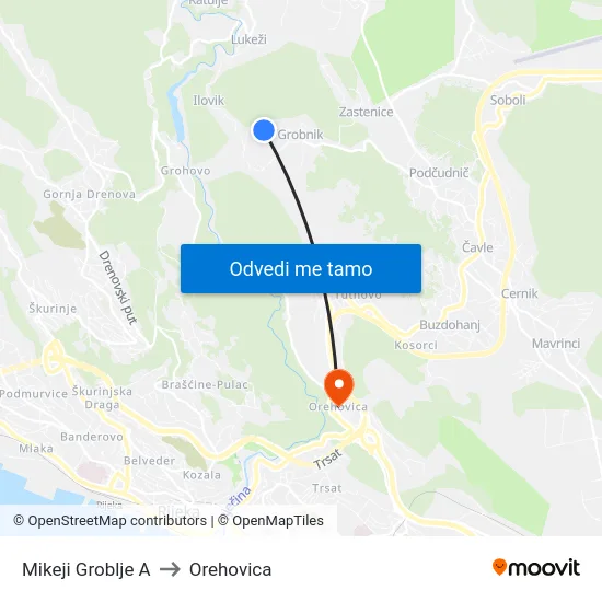 Mikeji Groblje A to Orehovica map