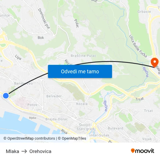 Mlaka to Orehovica map