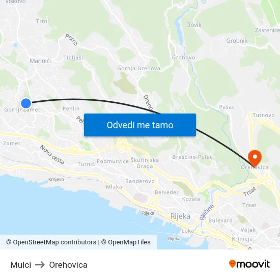 Mulci to Orehovica map