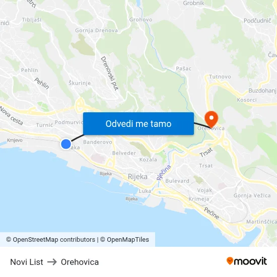 Novi List to Orehovica map