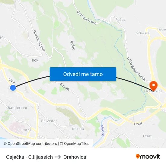 Osječka - C.Ilijassich to Orehovica map