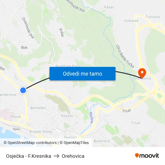 Osječka - F.Kresnika to Orehovica map