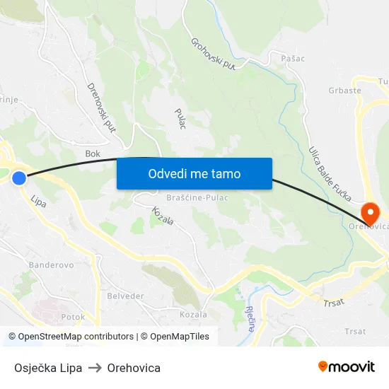 Osječka Lipa to Orehovica map