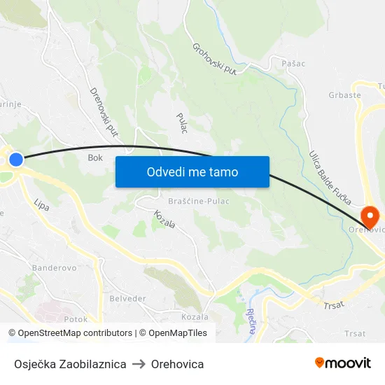 Osječka Zaobilaznica to Orehovica map