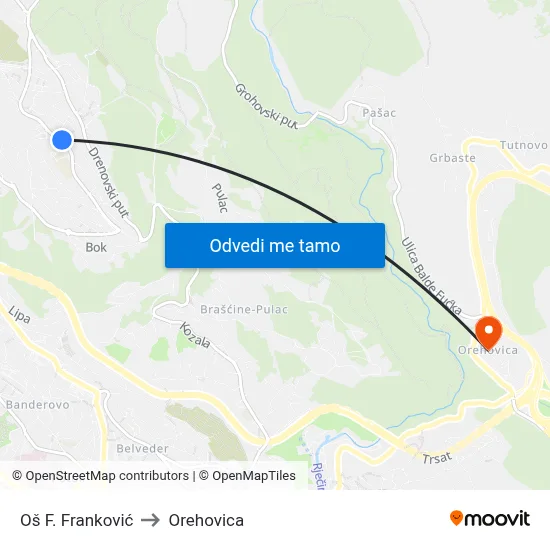 Oš F. Franković to Orehovica map