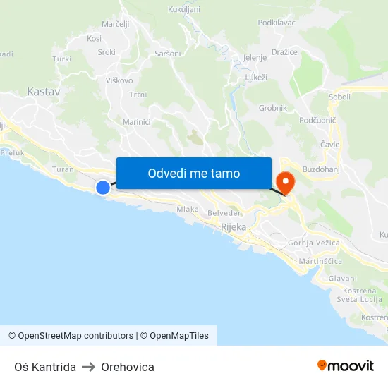 Oš Kantrida to Orehovica map