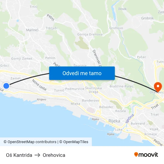 Oš Kantrida to Orehovica map
