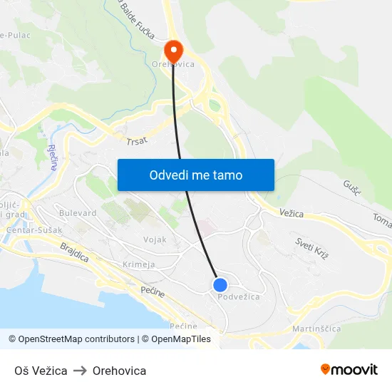 Oš Vežica to Orehovica map