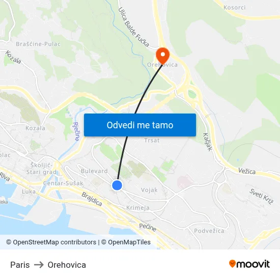 Paris to Orehovica map