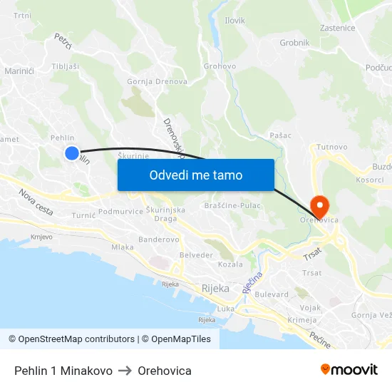 Pehlin 1 Minakovo to Orehovica map