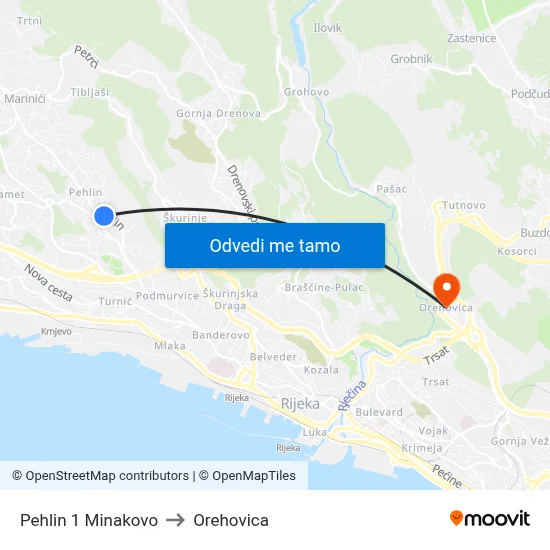 Pehlin 1 Minakovo to Orehovica map