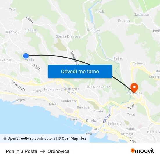 Pehlin 3 Pošta to Orehovica map