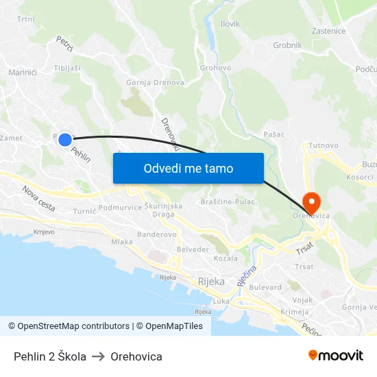 Pehlin 2 Škola to Orehovica map