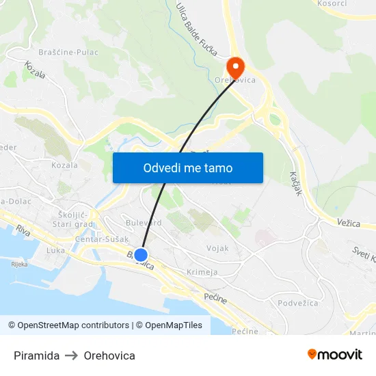 Piramida to Orehovica map