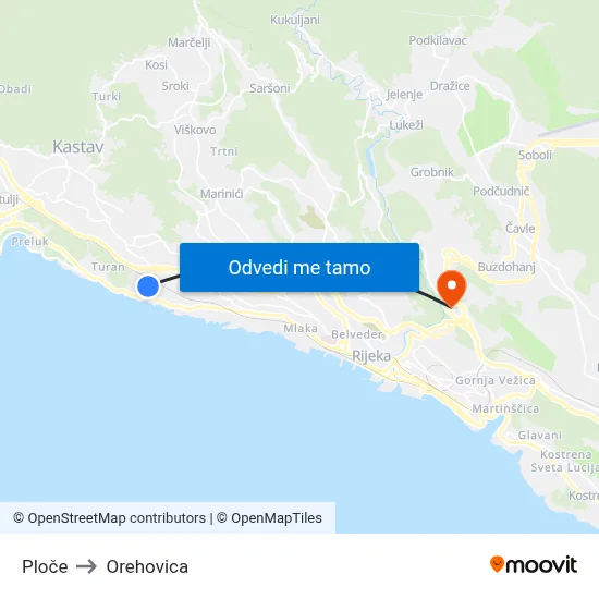 Ploče to Orehovica map
