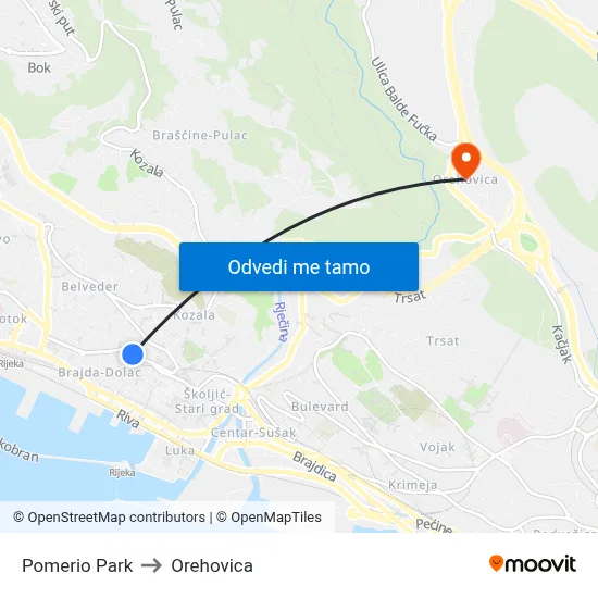 Pomerio Park to Orehovica map