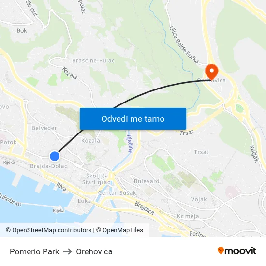 Pomerio Park to Orehovica map