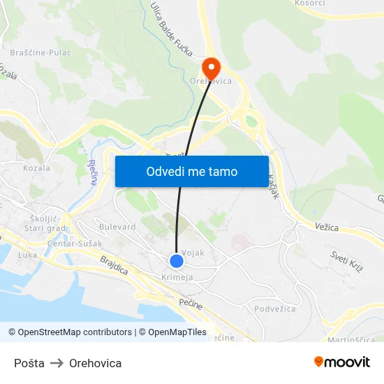 Pošta to Orehovica map