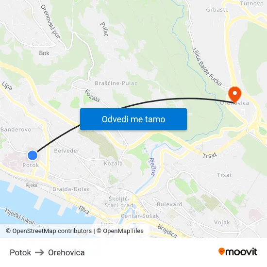 Potok to Orehovica map