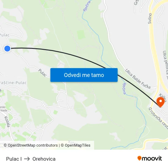 Pulac I to Orehovica map