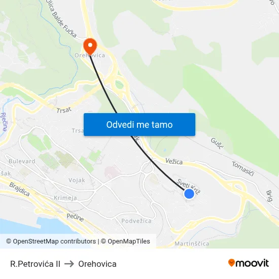 R.Petrovića II to Orehovica map