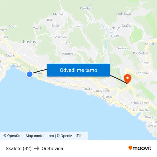 Skalete (32) to Orehovica map