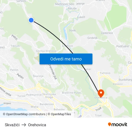 Skvažići to Orehovica map